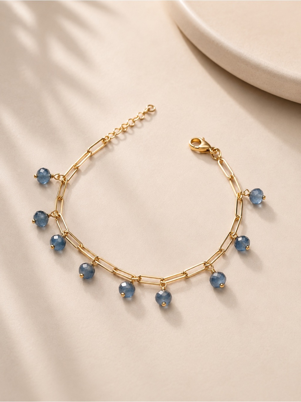 Aquamarine Drop Bracelet | 925 Sterling Silver Gold Vermeil | Paperclip Chain